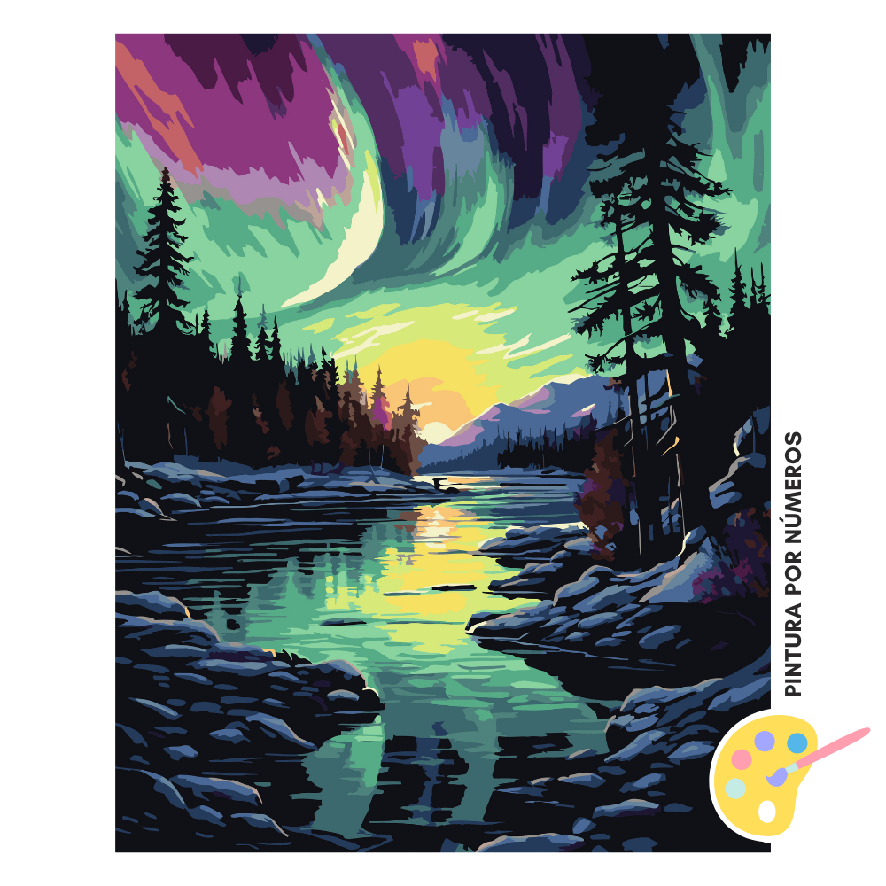 Bajo la Aurora Boreal (Pintura por Números)