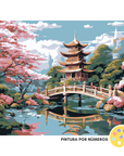 Puente Japonés y Cerezos (Pintura por Números)