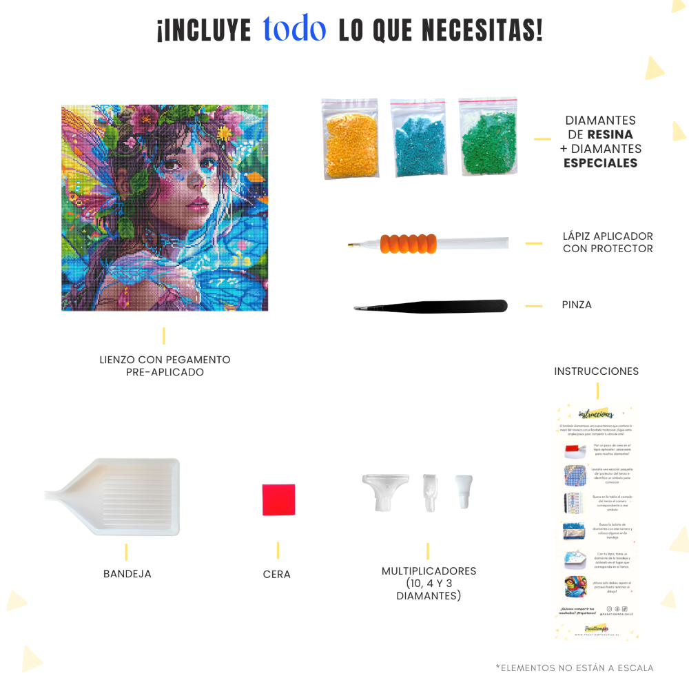 Pintura diamante Hada Encantada – kit completo con lienzo, diamantes y herramientas